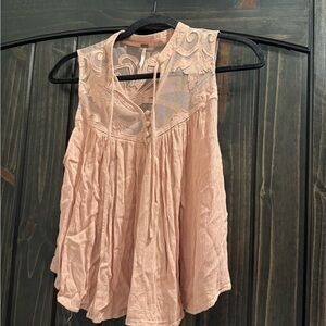 Free People Pink Embroidered Sleeveless Blouse